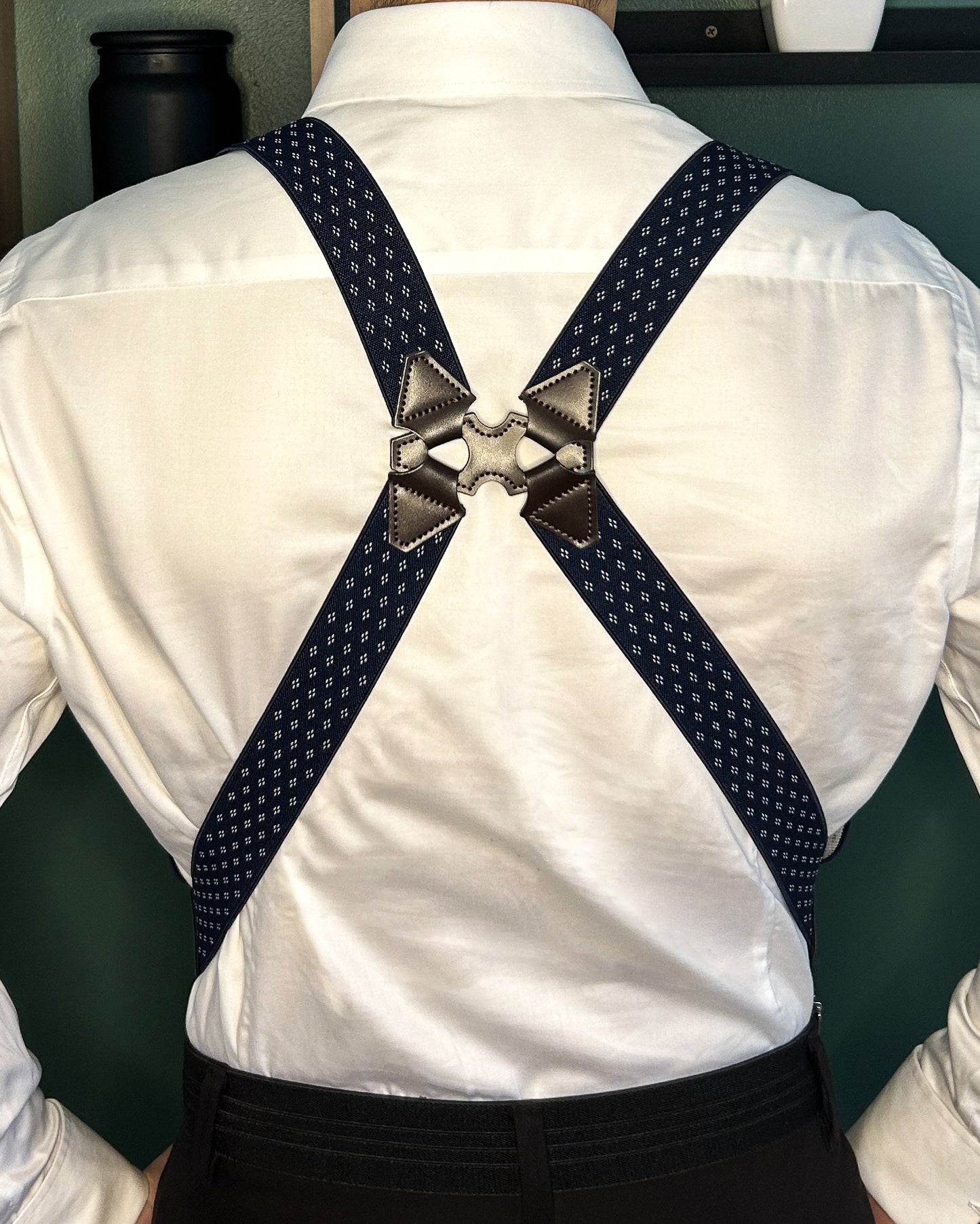 Bretelle X Bleu Marine à Motif Diamant