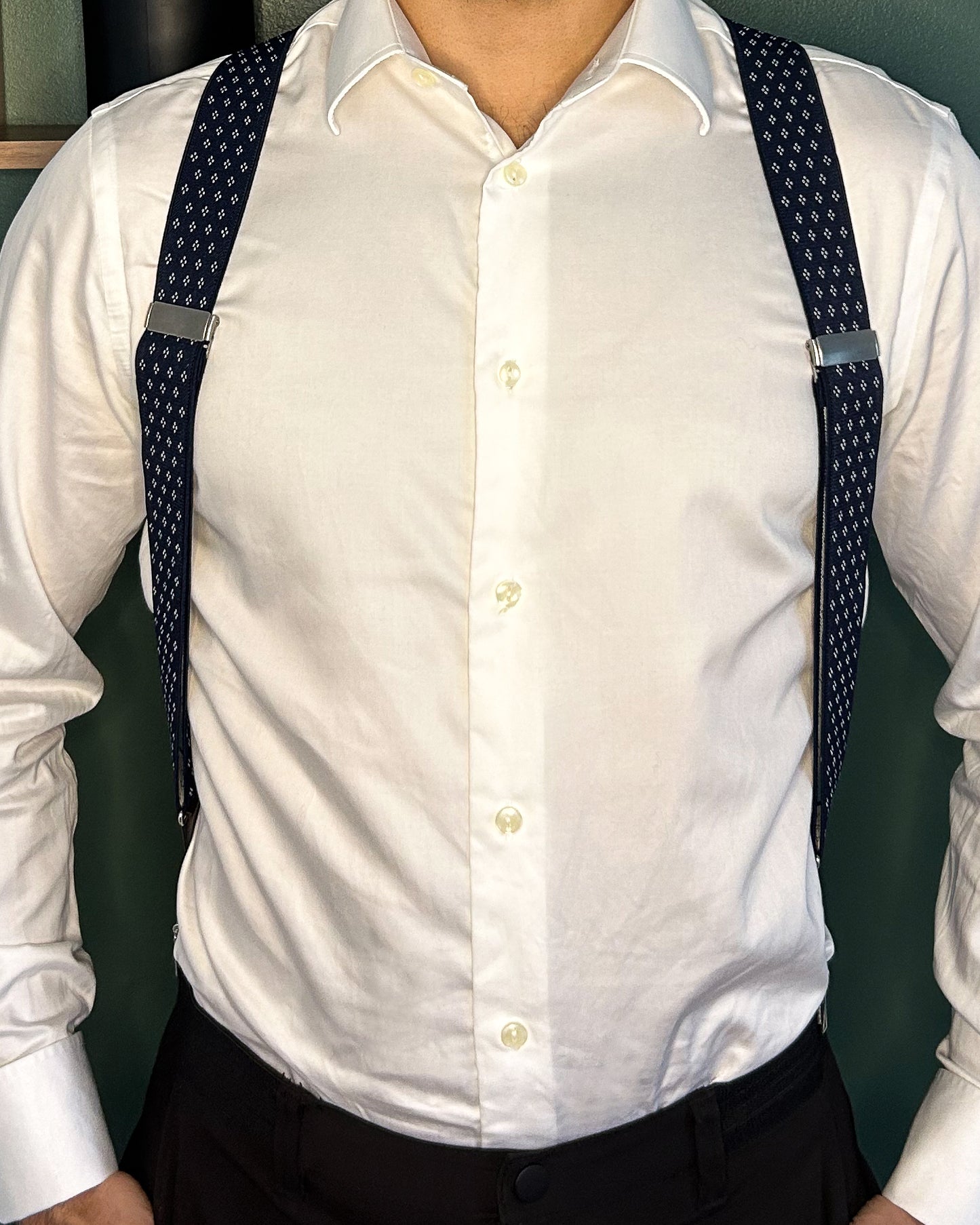 Bretelle X Bleu Marine à Motif Diamant