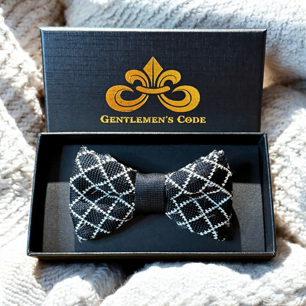 Nœud Papillon Petit Gentleman Tricot Damier Noir