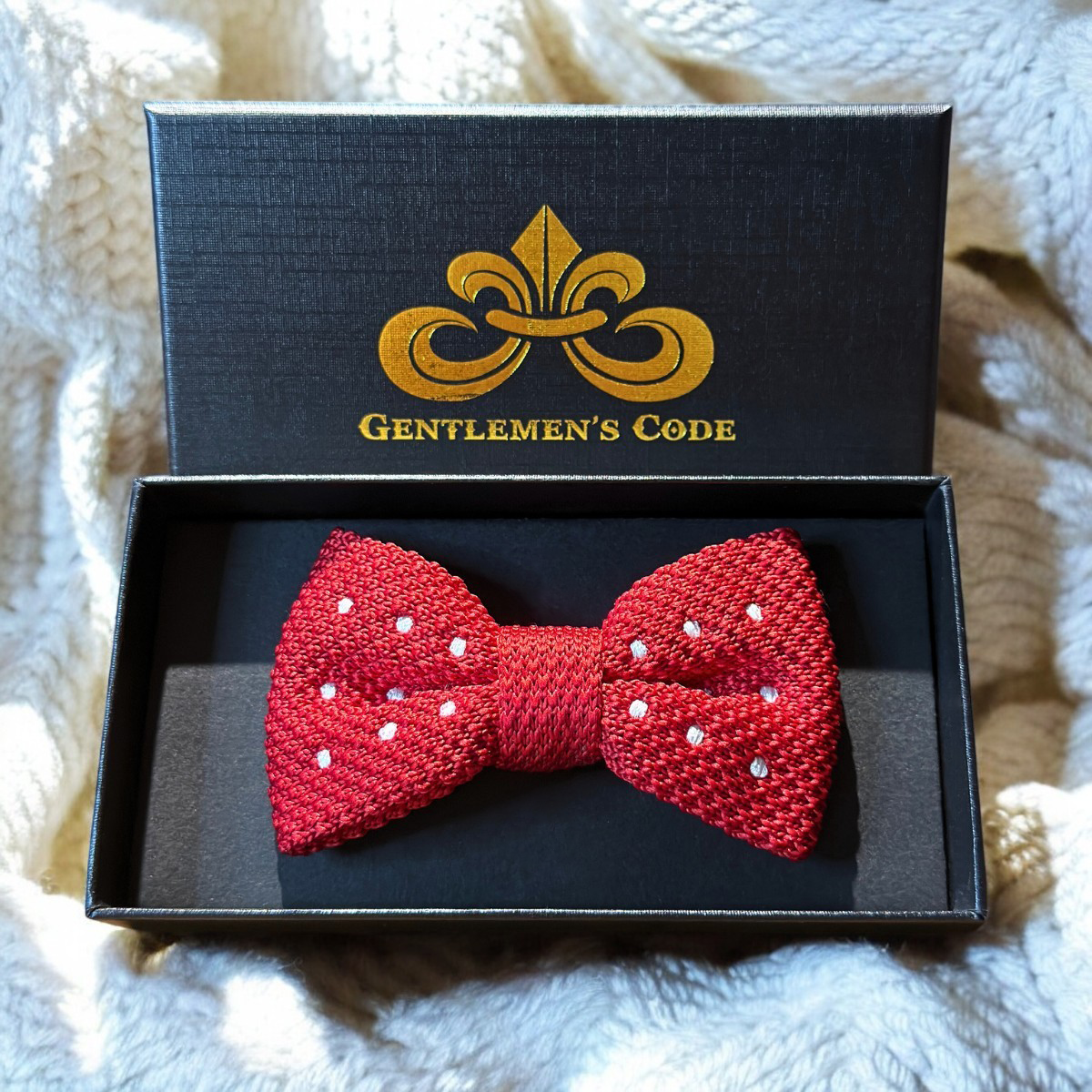 Nœud Papillon Petit Gentleman Tricot Rouge à Pois