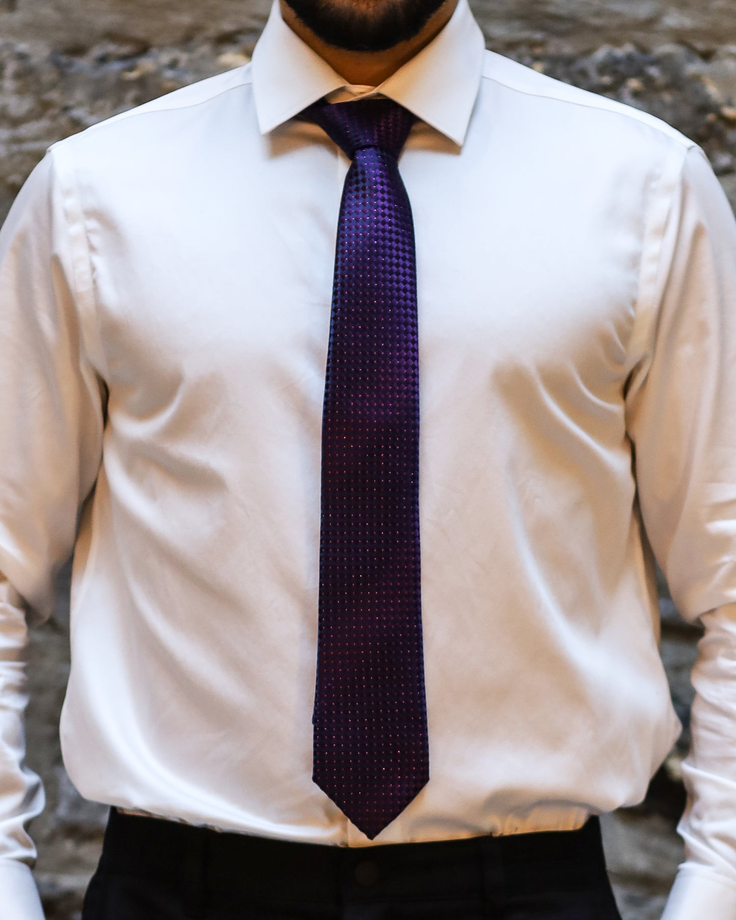 Ensemble Cravate, Mouchoir de Poche, Pince à Cravate et Boutons de Manchette à Motif Mauve - Gentlemen's Code