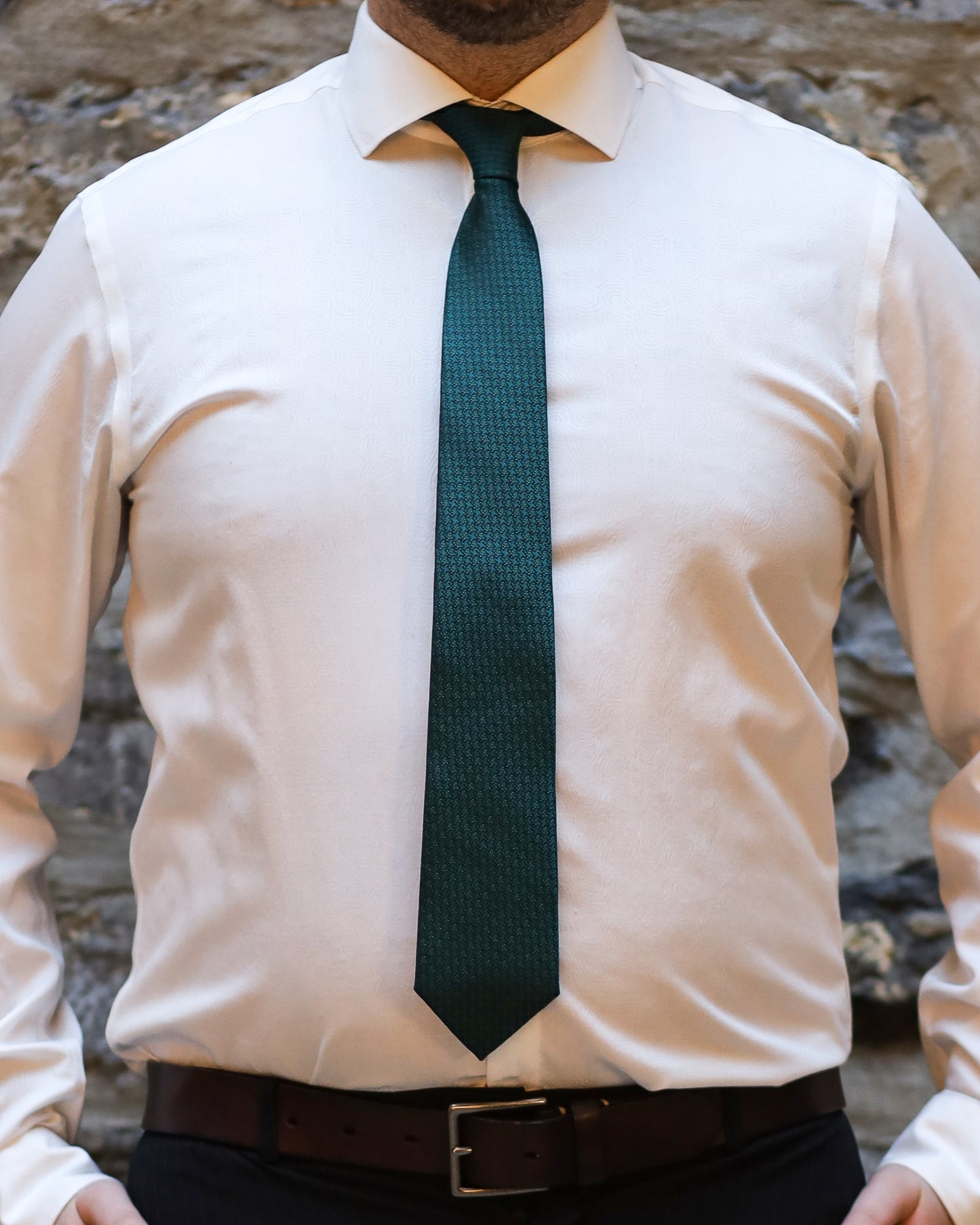 Ensemble Cravate, Mouchoir de Poche, Pince à Cravate et Boutons de Manchette à Motif Vert Forêt - Gentlemen's Code