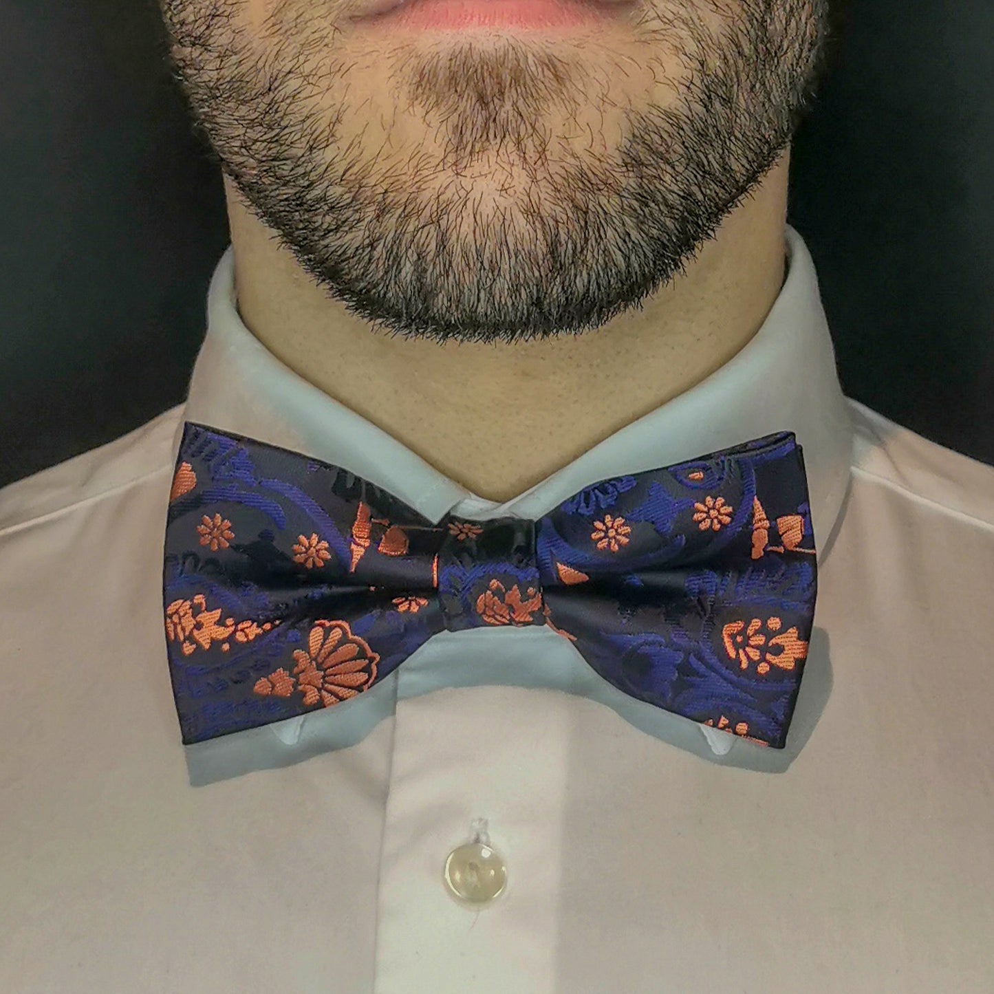 Nœud Papillon Noir à Motif Bleu et Orange - Gentlemen's Code