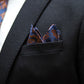 Ensemble Cravate, Mouchoir de Poche, Pince à Cravate et Boutons de Manchette à Motif Bleu Marine et Orange